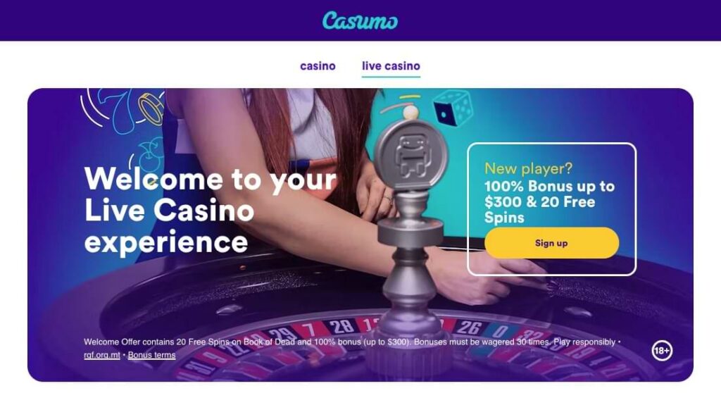 live casino casumo welcome bonus
