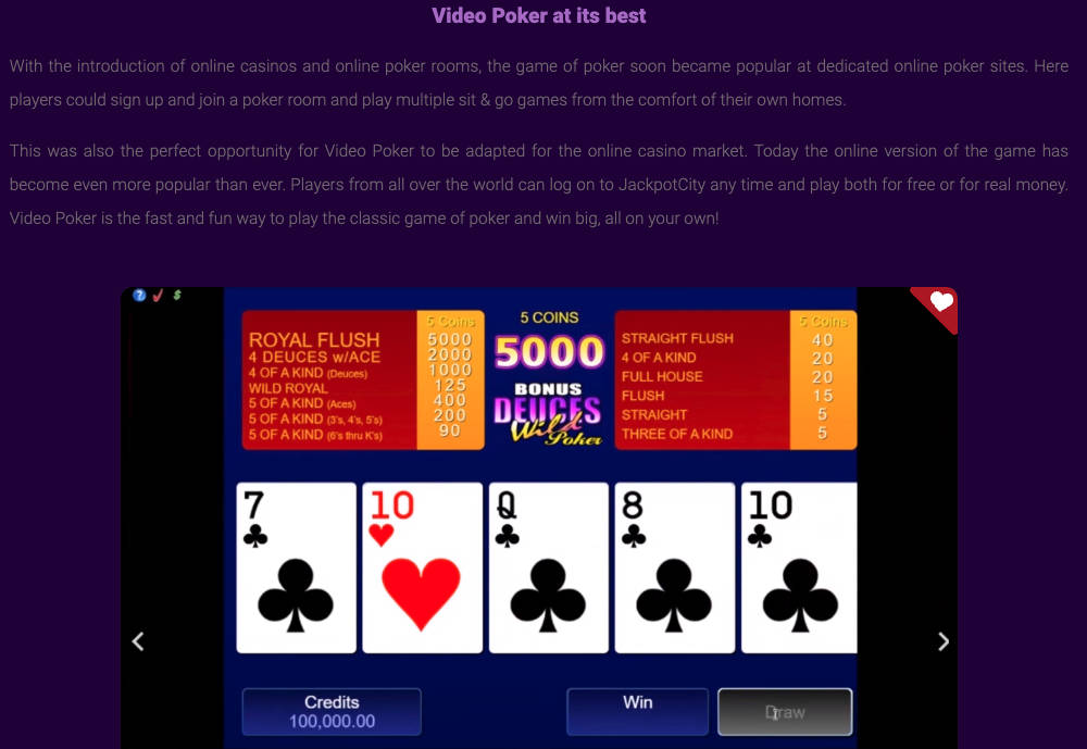 Jackpot City Casino Video Poker