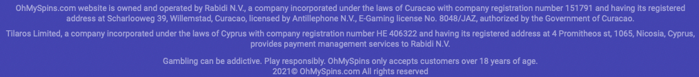 OhMySpins Casino Licence